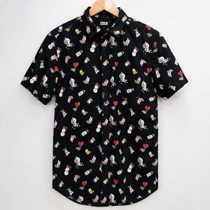 BT21 Black All Over Print Short Sleeve Button Up Shirt Men's Small BTS